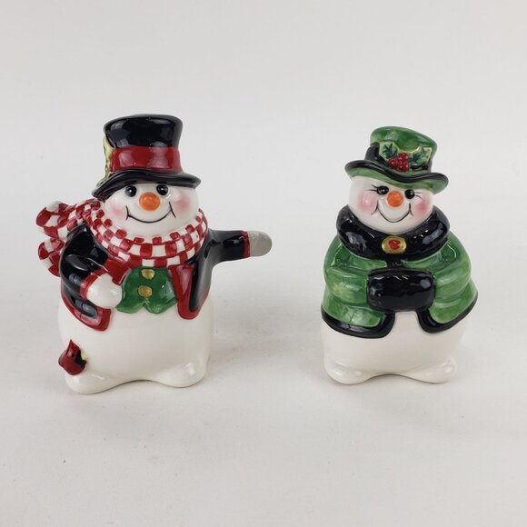 2004 Fitz & Floyd Christmas Holly Jolly Snowman Salt & Pepper Shaker Set - Picture 2 of 8